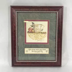 Vintage Signed Sandy Clough Mother Teacup Print Matted & Framed 