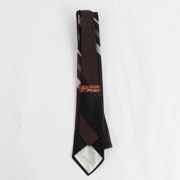 Vintage Gano Guild Burgundy Gray and Black Striped Slim Necktie 52.5"