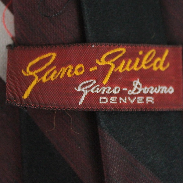 Vintage Gano Guild Burgundy Gray and Black Striped Slim Necktie 52.5"