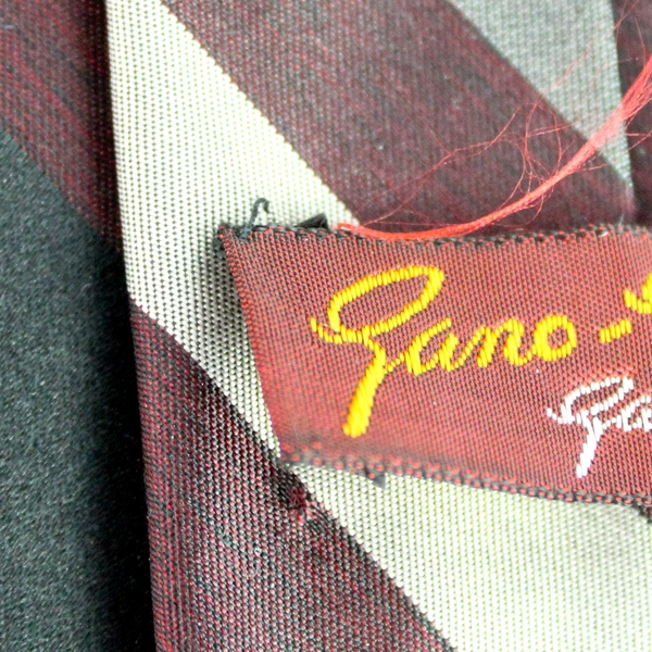 Vintage Gano Guild Burgundy Gray and Black Striped Slim Necktie 52.5"