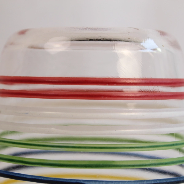 Rainbow Striped Glass Bowl Serveware Mid Century Modern 4" Vintage Decor
