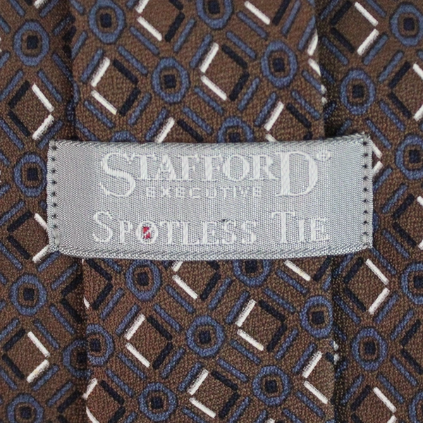 Stafford Executive Spotless Tie Brown & Blue Diamond Silk Necktie 56.75"