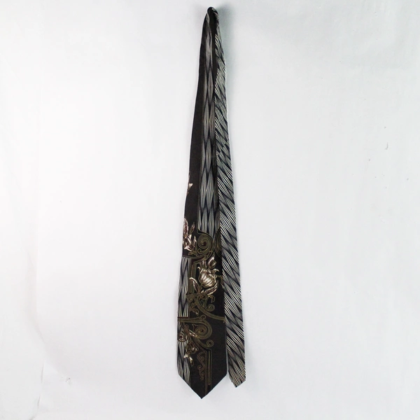Henry Grethel Black Floral Design Men's Italian Silk Necktie 59"