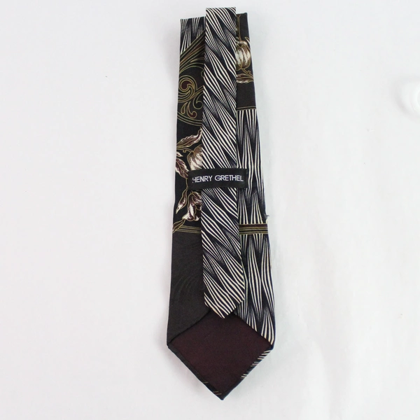 Henry Grethel Black Floral Design Men's Italian Silk Necktie 59"
