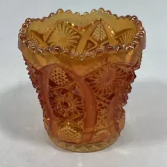 Vintage Imperial Amber Carnival Glass Toothpick Holder Daisy Button 2.5"