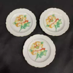 Lot of 3 Hand Painted Miniature China Plates Japan Yellow Flowers Gold Trim