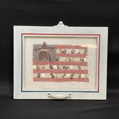 American Flag Folk Art Framed Fabric & Button Repurposed Window Frame Wall Art
