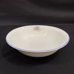 Vintage W.S. George Derwood Bowl 10" Blue Rim Robin Bird Crazing Paint Wear