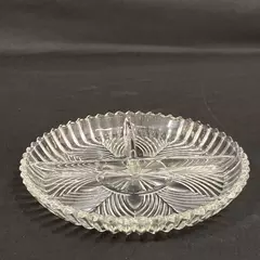 Vintage Indiana Glass 3-Part Relish Dish #259 Clear Ribbed Fan 7.25"