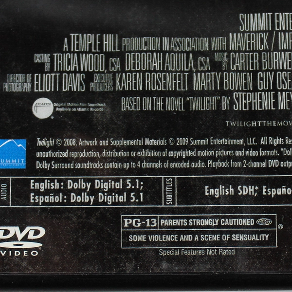 Twilight DVD 2009 Summit Entertainment Kristen Stewart Romantic Drama