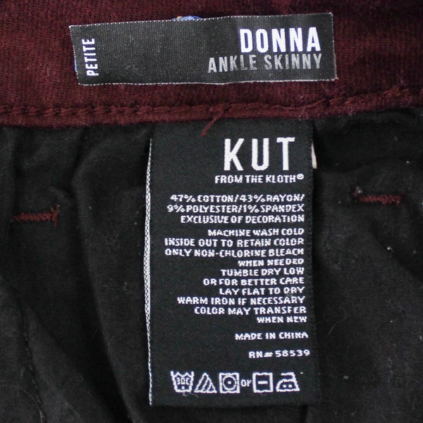 KUT from the Kloth Women's 14P Burgundy Skinny Jeans Donna Petite Ankle Skinny