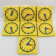 Lot of 7 Yellow Student Clocks Teaching Tools Pre-Owned Missing Parts