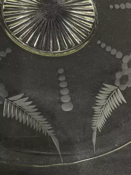 Etched 12" Flower Dot & Fern Glass Platter Good Pre-Owned Condition