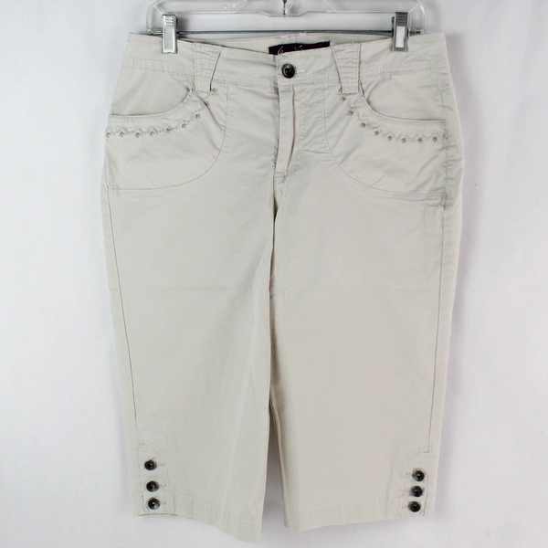 Gloria Vanderbilt Women's Size 8 White Embroidered Pockets Capri Pants