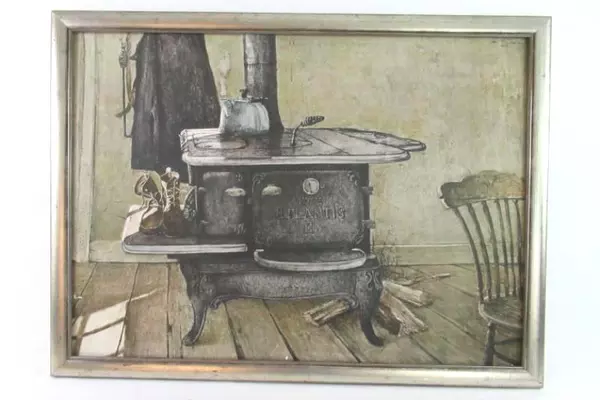 Nice and Warm Jon Legere Large Framed Antique Stove Kettle Art Print Primitive