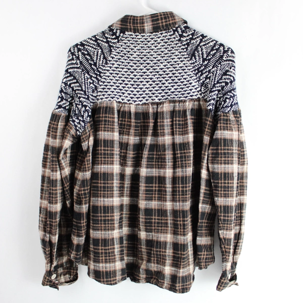 Free People Black and Brown Plaid Button-Down Shirt Women's Size XS