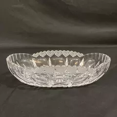 Heavy Oval Crystal Celery Dish With Etched Hearts On The Rim 10"