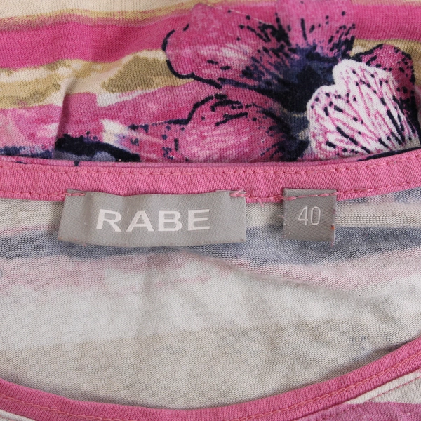 Rabe Women's Top Size 40 Floral Striped Short Sleeve Round Neck Pink Blue