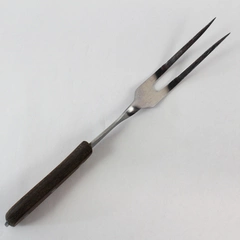 Twisted Two Prong Carving Fork Brown Wood Handle Japan Kitchen Utensil