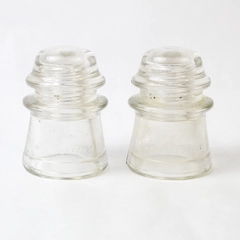 Vtg Lot of 2 Hemingray 16 Clear Glass Insulators Made in the USA 4"