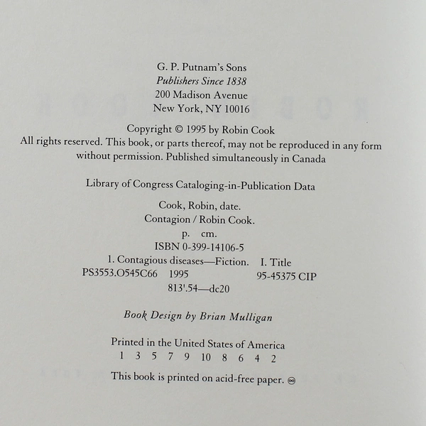 Contagion by Robin Cook 1995 Hardcover