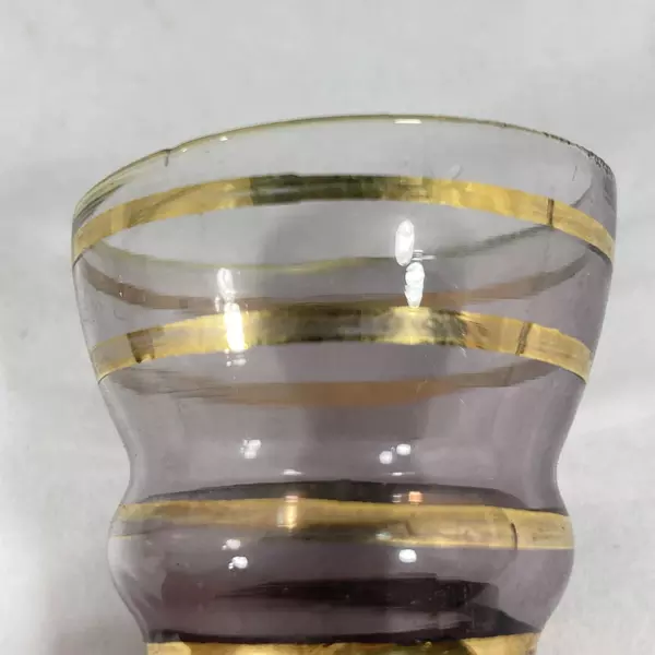 Vtg Lavender Crystal Cordials Set of 3 with Gold Floral Band Good Condition
