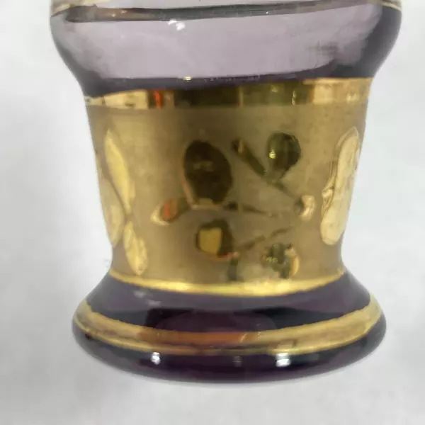 Vtg Lavender Crystal Cordials Set of 3 with Gold Floral Band Good Condition