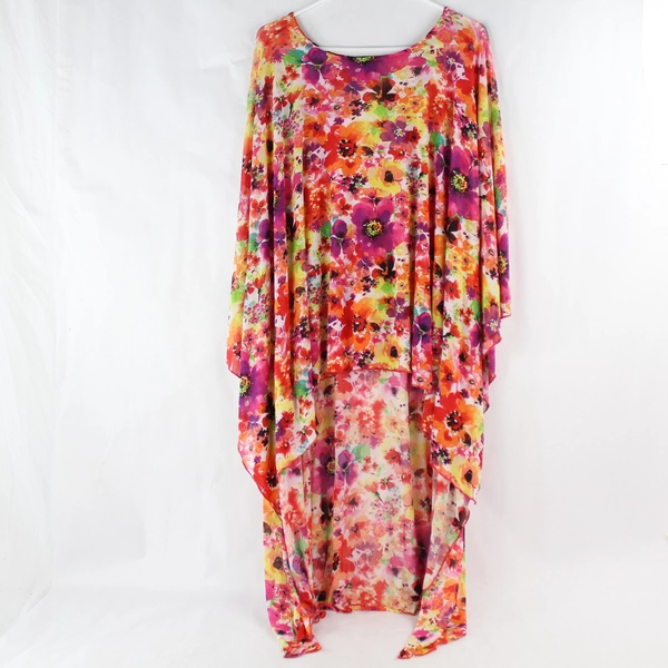 Cha Cha Vente Women's Colorful Floral Mesh Swim Cover Up Shawl Size XL