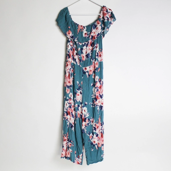 Bobeau Women's Teal Floral Off the Shoulder Midi Dress Size Extra Large