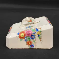 Vintage Porcelain Cheese Dish Lid Only White Gold Trim Floral Pattern