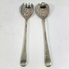 Vintage EPNS England Silver Plated Fruit Themed Salad Fork & Spoon 