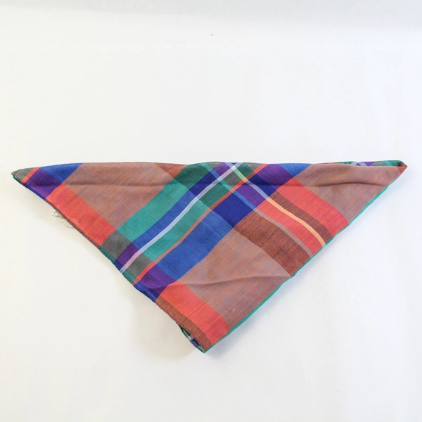 Vintage Blue Plaid Handkerchief Viscose Polyester Blend 22" Made in France
