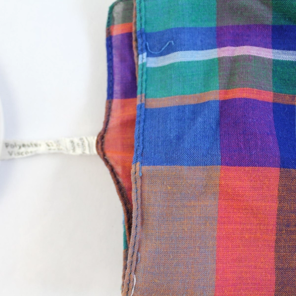 Vintage Blue Plaid Handkerchief Viscose Polyester Blend 22" Made in France