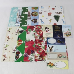 Lot of 10 Whimsical Christmas Holiday Gift Wrapping Paper Sheets And 7 Gift Tags