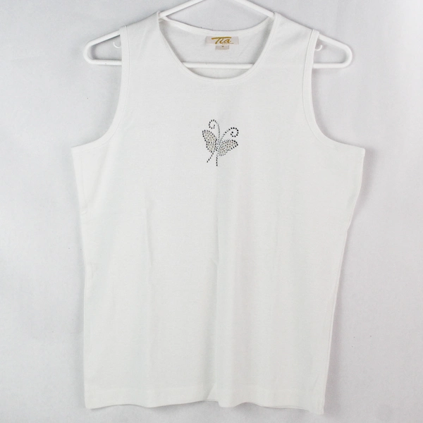 Tia Designs Women's White Tank Top Rhinestone Butterfly Detail Size Medium