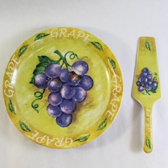 WCL Ceramic Serving Plate & Spatula Set with Grape Design Good Condition