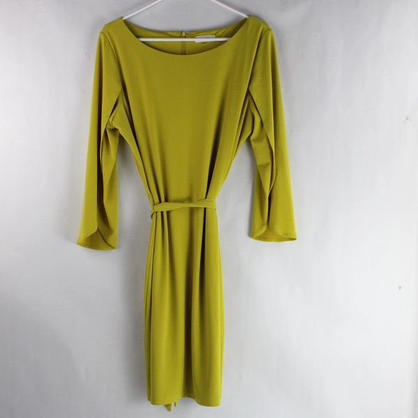 Calvin Klein Mustard Yellow Knee Length Dress Women's Size Large Belted Lined