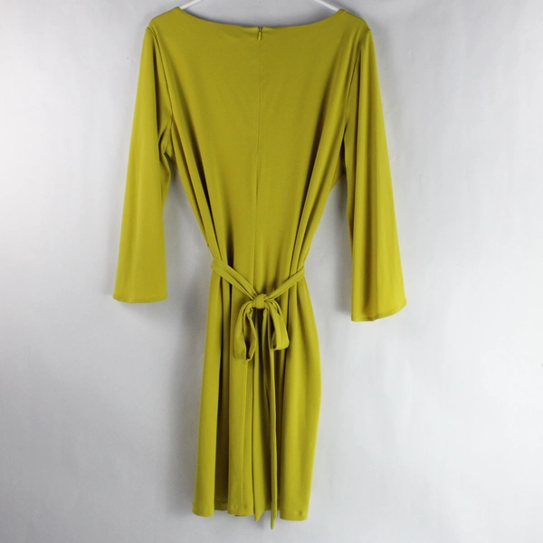 Calvin Klein Mustard Yellow Knee Length Dress Women's Size Large Belted Lined