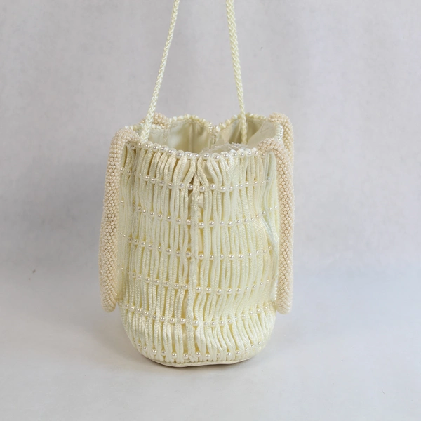 Vtg Vanessa Paris London Clutch Purse Cream Faux Pearls Double Handle Bag