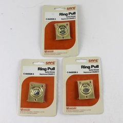 3 Vintage Flush Ring Finger Pulls All Brass Cabinet SAFE Hardware Lot 