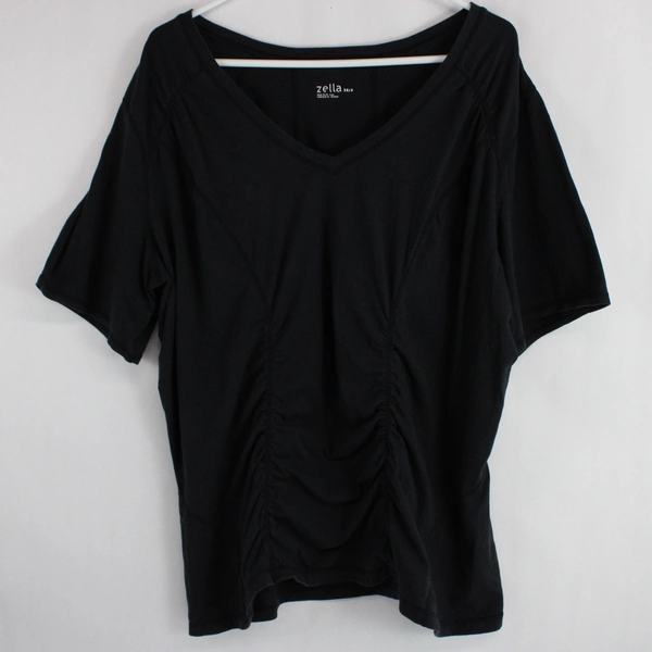Zella Women's Black V Neck Short Sleeve Ruched Bodice T-Shirt Size 3X/X