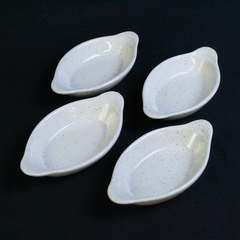 Set of 4 Unbranded Long Ramekins Dishes Bowls Beige Brown Speckled Kitchen