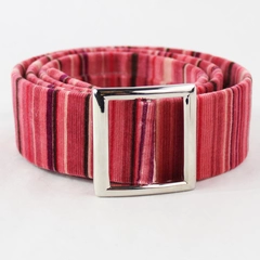 AS Designs Pink & Brown Striped Women's Belt with Square Silver Tone Buckle 40"