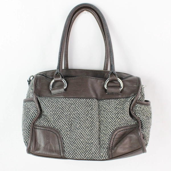 St. John's Bay Brown Faux Leather Brown Gray White Wool Bag Purse Handbag