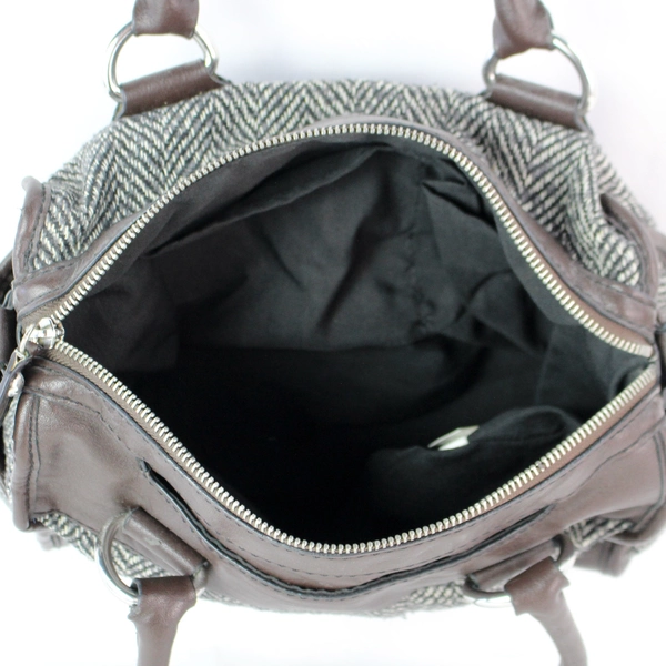 St. John's Bay Brown Faux Leather Brown Gray White Wool Bag Purse Handbag