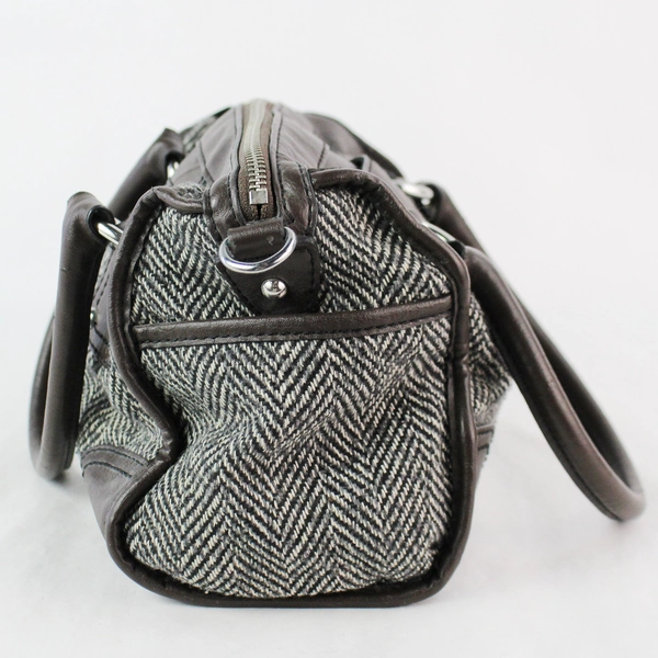 St. John's Bay Brown Faux Leather Brown Gray White Wool Bag Purse Handbag