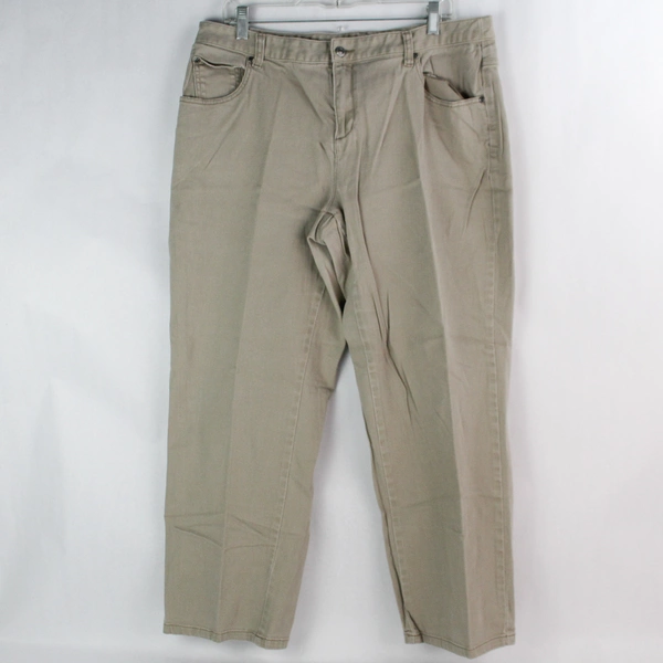 CJ Banks Women's Beige Mid Rise Wide Straight Leg Jeans Size 16W Petite 