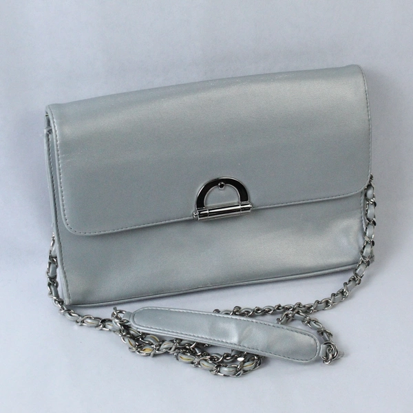 Giani Bernini Faux Leather Crossbody Metallic Silver Purse Chain Strap
