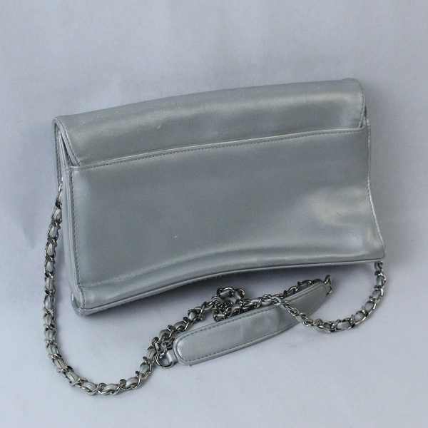 Giani Bernini Faux Leather Crossbody Metallic Silver Purse Chain Strap