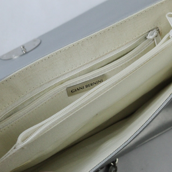 Giani Bernini Faux Leather Crossbody Metallic Silver Purse Chain Strap